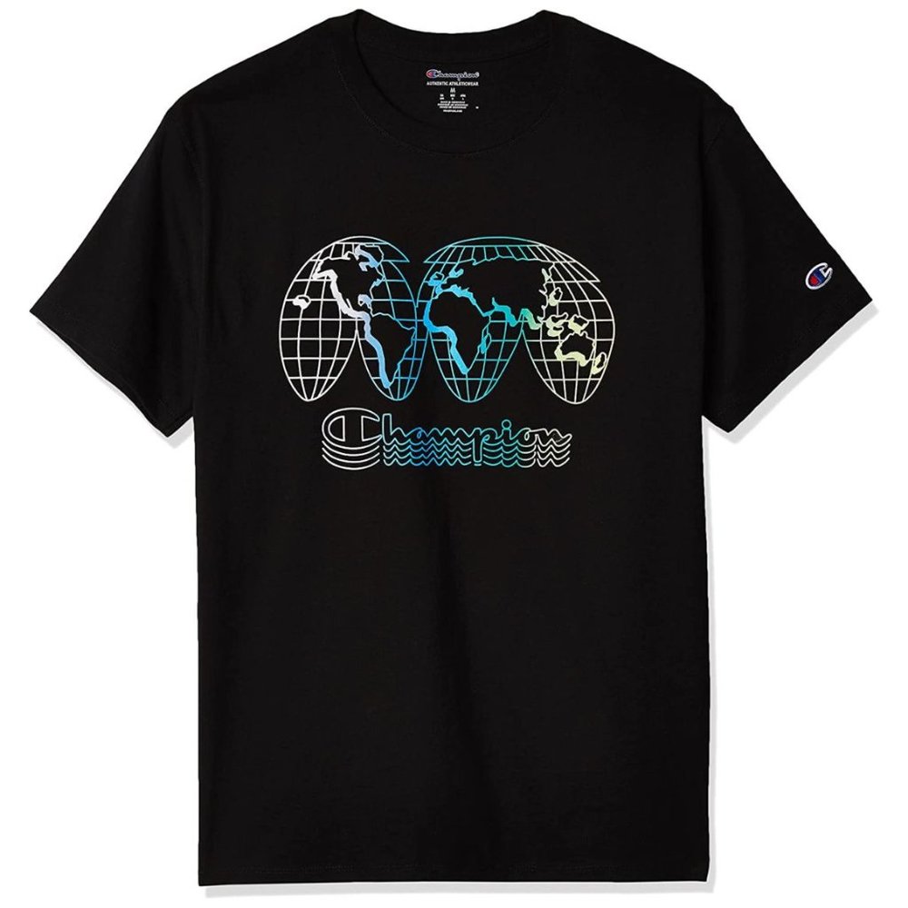 Champion Men's Graphic T-Shirt Black World Champion Script Large